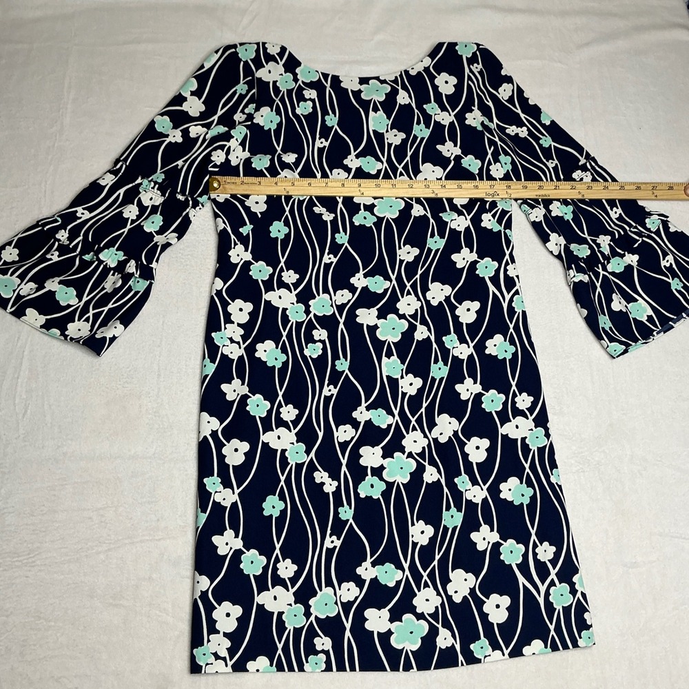 Talbots Womens Navy Floral Bell Sleeve Shift Dress Size 6 - Picture 3 of 10